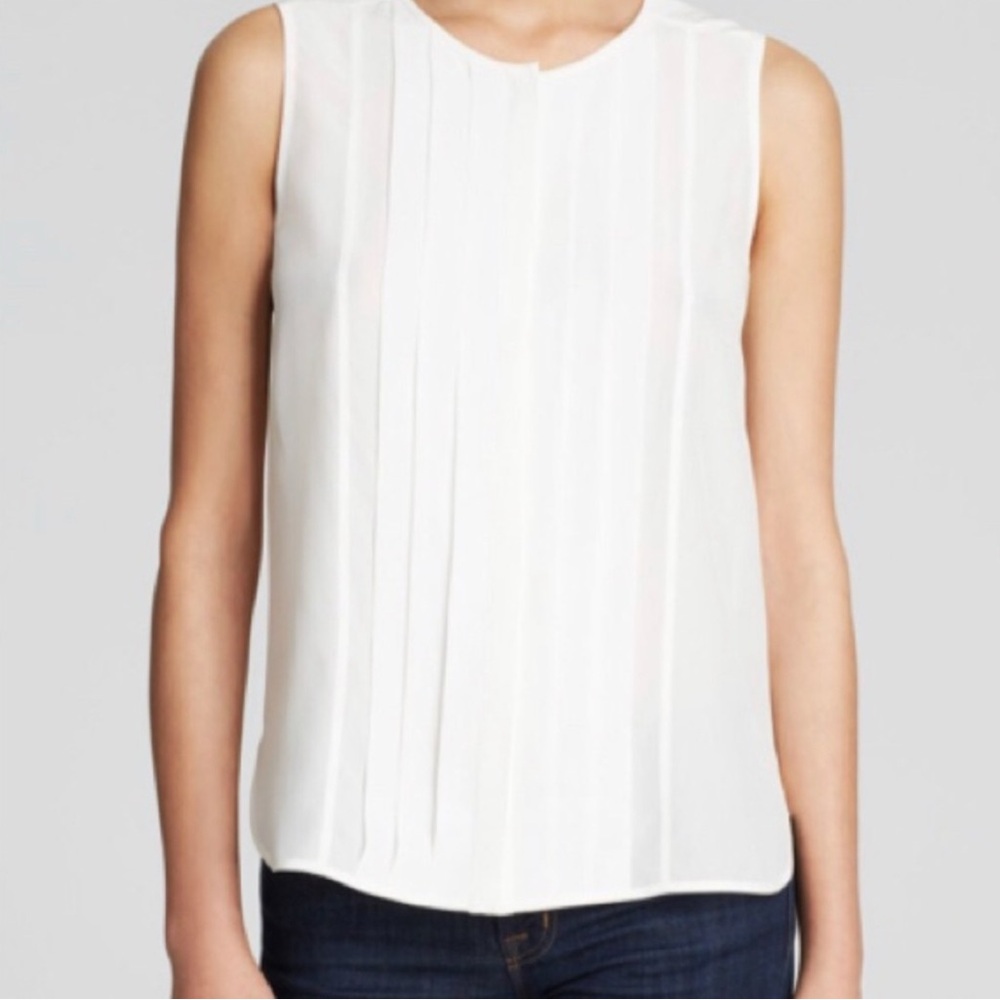 Kate Spade New York Concealed Button Front Sleeveless Silk Blouse Cream 6 Tank